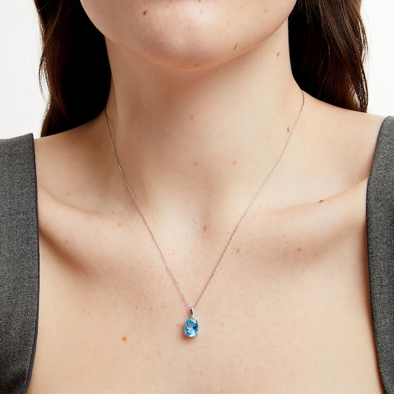 Main Image 2 of Oval Swiss Blue Topaz Pendant in Sterling Silver
