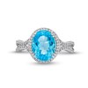 Thumbnail Image 4 of Oval Swiss Blue Topaz and Lab-Created Sapphire Halo Ring in Sterling Silver