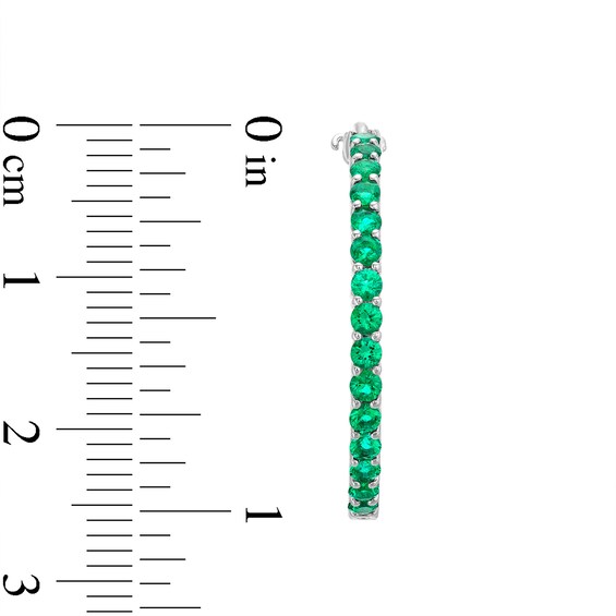 Lab-Created Emerald and White Sapphire Inside Out Hoops in 10K White Gold