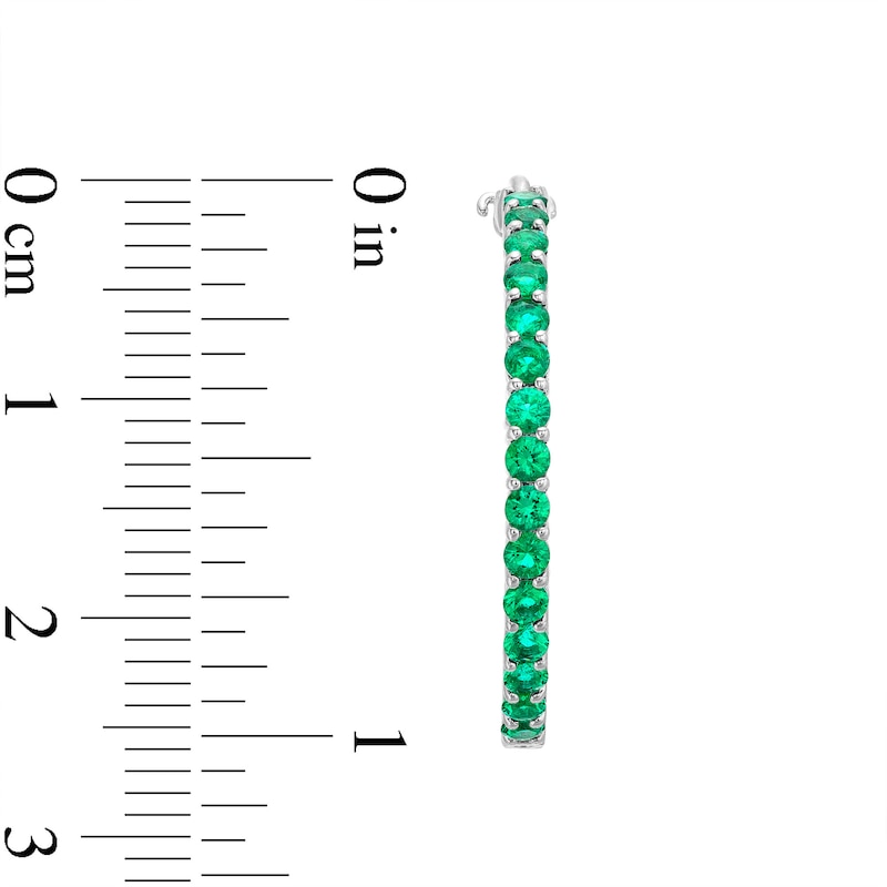 Main Image 3 of Lab-Created Emerald and White Sapphire Inside Out Hoops in 10K White Gold