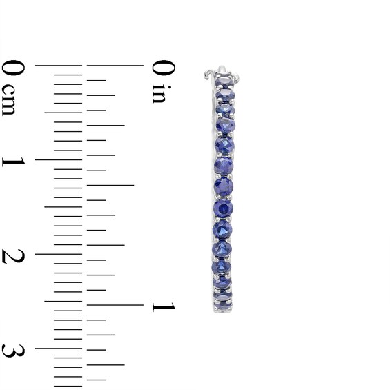 Lab-Created Blue and White Sapphire Inside Out Hoops in 10K White Gold