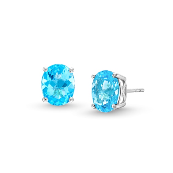 Oval Swiss Blue Topaz Stud Earrings in Sterling Silver