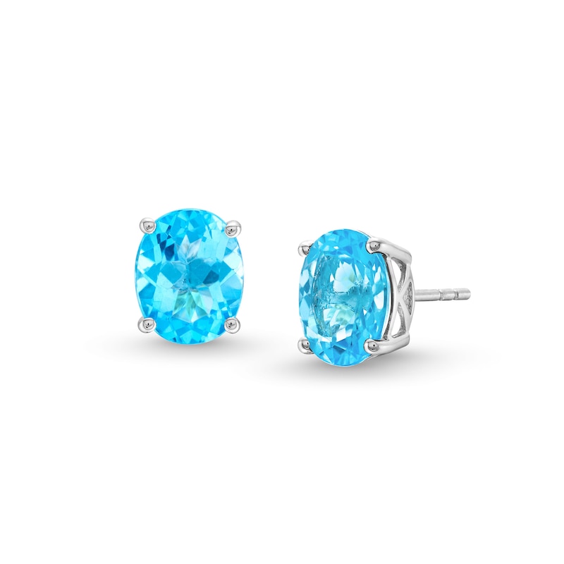 Oval Swiss Blue Topaz Stud Earrings in Sterling Silver | Zales