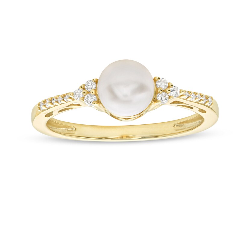 Main Image 1 of 6.0mm Freshwater Cultured Pearl and 1/10 CT. T.W. Diamond Ring in 10K Gold