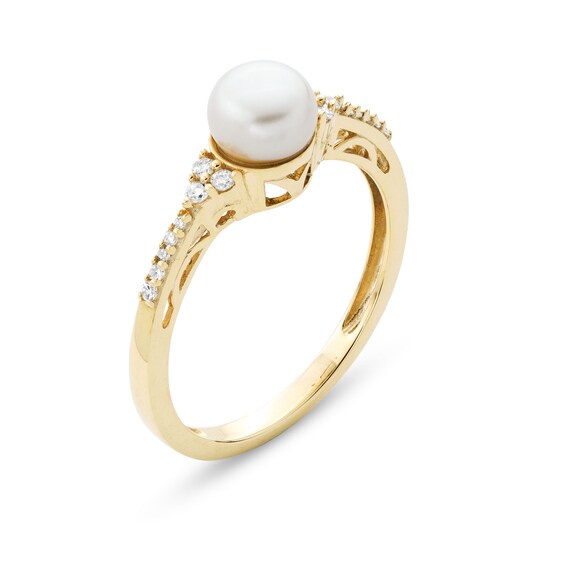 6.0mm Freshwater Cultured Pearl and 1/10 CT. T.w. Diamond Ring in 10K Gold
