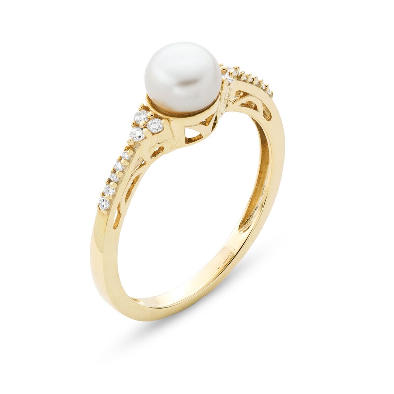 Main Image 3 of 6.0mm Freshwater Cultured Pearl and 1/10 CT. T.W. Diamond Ring in 10K Gold