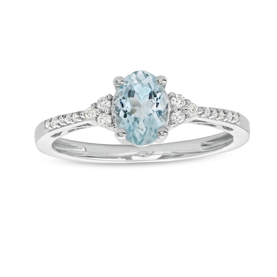 Oval Aquamarine and 1/10 CT. T.w. Diamond Ring in 10K White Gold