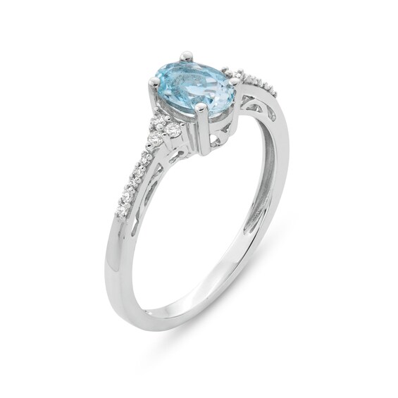 Oval Aquamarine and 1/10 CT. T.w. Diamond Ring in 10K White Gold