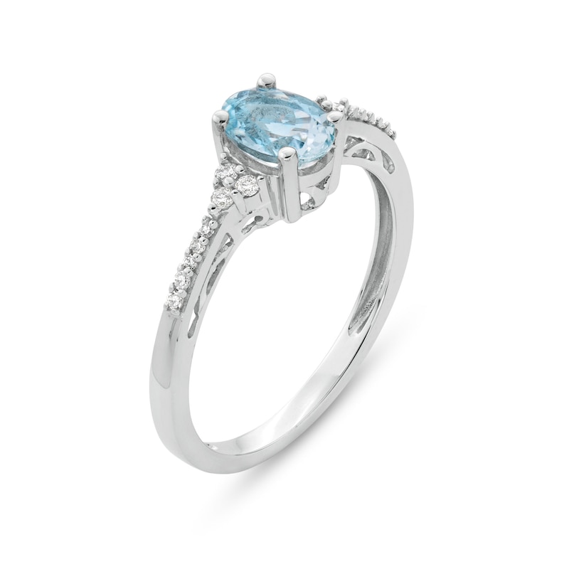 Main Image 3 of Oval Aquamarine and 1/10 CT. T.W. Diamond Ring in 10K White Gold
