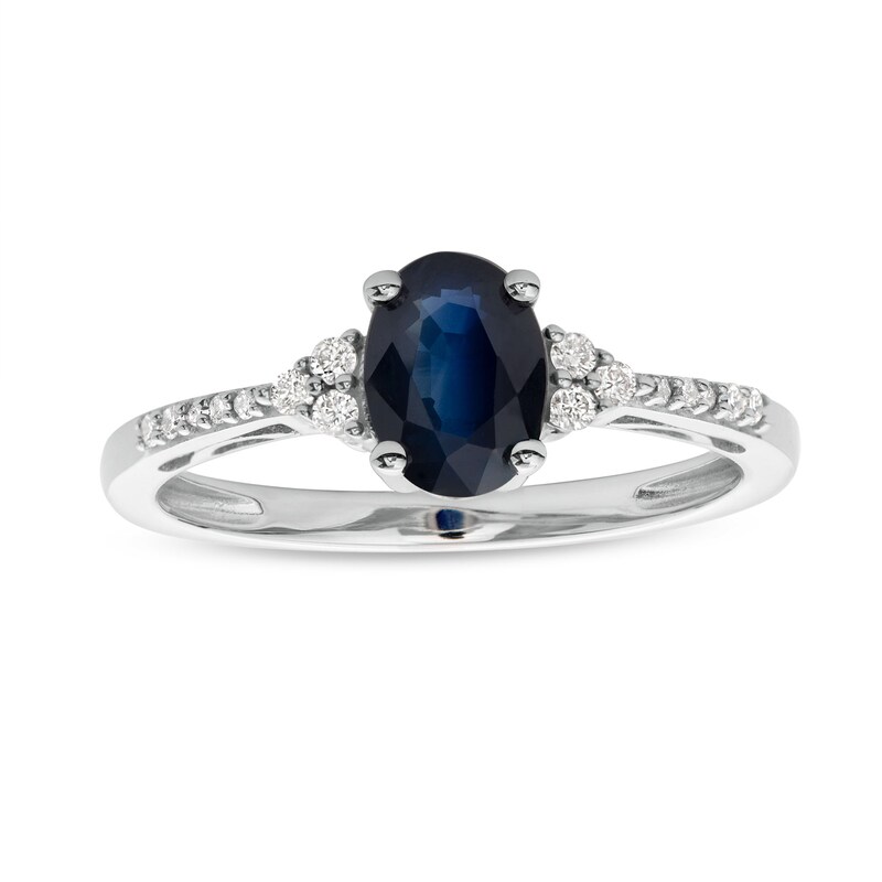 Main Image 1 of Oval Blue Sapphire and 1/10 CT. T.W. Diamond Ring in 10K White Gold