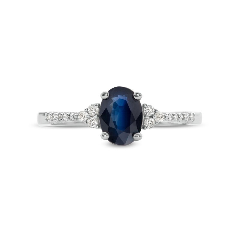 Main Image 4 of Oval Blue Sapphire and 1/10 CT. T.W. Diamond Ring in 10K White Gold