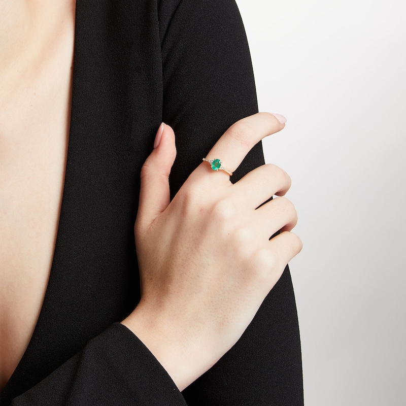 Main Image 2 of Oval Emerald and 1/10 CT. T.W. Diamond Ring in 10K Gold