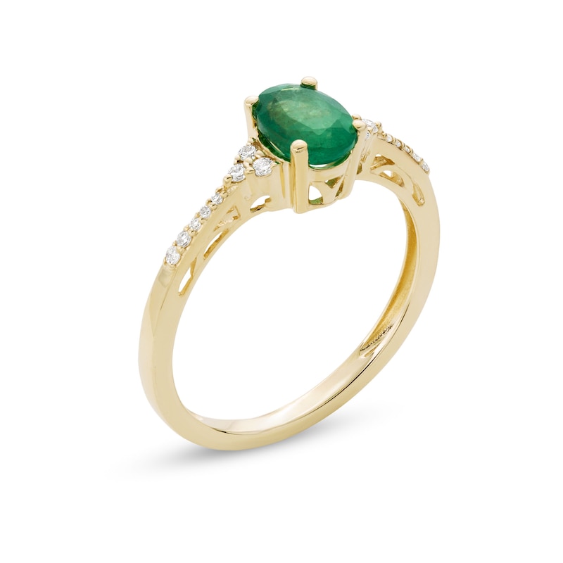 Main Image 3 of Oval Emerald and 1/10 CT. T.W. Diamond Ring in 10K Gold
