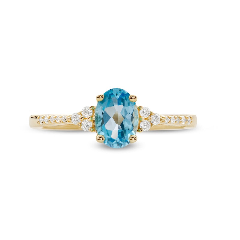 Main Image 4 of Oval Swiss Blue Topaz and 1/10 CT. T.W. Diamond Ring in 10K Gold