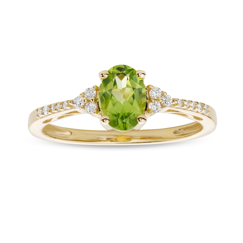 Main Image 1 of Oval Peridot and 1/10 CT. T.W. Diamond Ring in 10K Gold