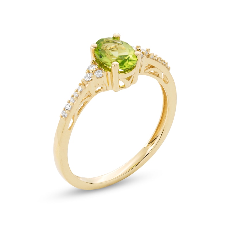 Main Image 3 of Oval Peridot and 1/10 CT. T.W. Diamond Ring in 10K Gold