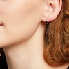 Thumbnail Image 2 of Oval Garnet and 1/10 CT. T.W. Diamond Stud Earrings in 10K Gold