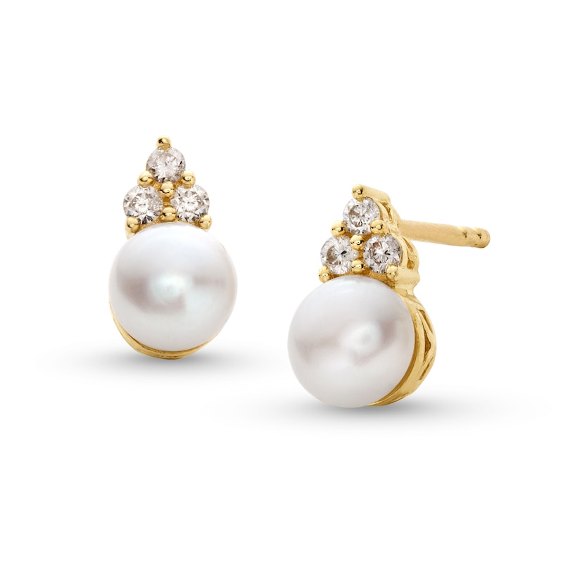 5.0mm Freshwater Cultured Pearl and 1/10 CT. T.W. Diamond Stud Earrings in 10K Gold