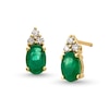 Thumbnail Image 0 of Oval Emerald and 1/10 CT. T.W. Diamond Stud Earrings in 10K Gold