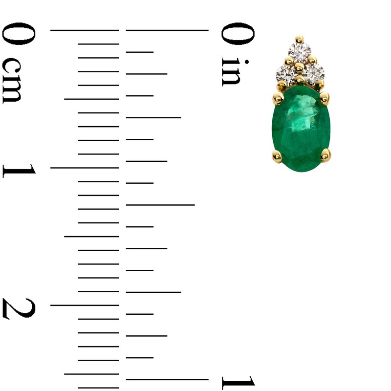 Main Image 3 of Oval Emerald and 1/10 CT. T.W. Diamond Stud Earrings in 10K Gold