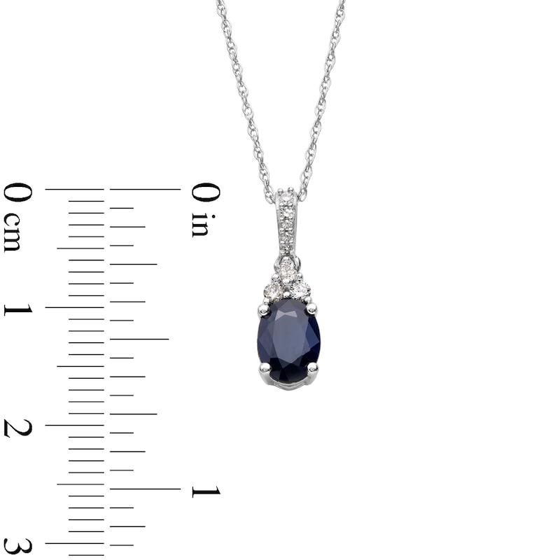 Main Image 3 of Oval Blue Sapphire and 1/15 CT. T.W. Diamond Pendant in 10K White Gold