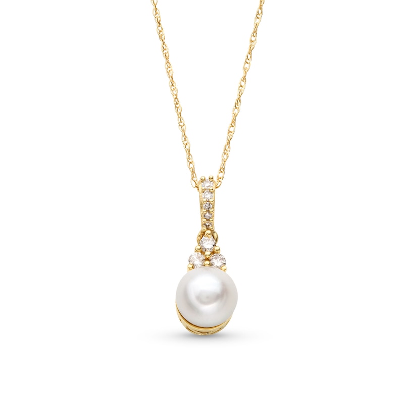 6.0mm Cultured Freshwater Pearl and 1/15 CT. T.W. Diamond Pendant in 10K Gold