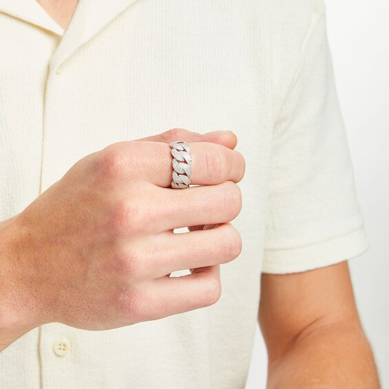 3/4 CT. T.w. Diamond Curb Chain Link Ring in 10K White Gold