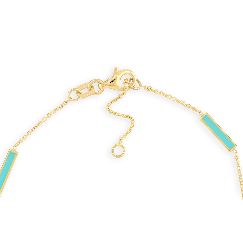 Main Image 2 of Alternating Turquoise Enamel and Polished Bar Station Bracelet in 14K Gold - 7.25"
