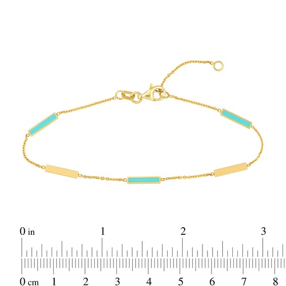 Alternating Turquoise Enamel and Polished Bar Station Bracelet in 14K Gold - 7.25"