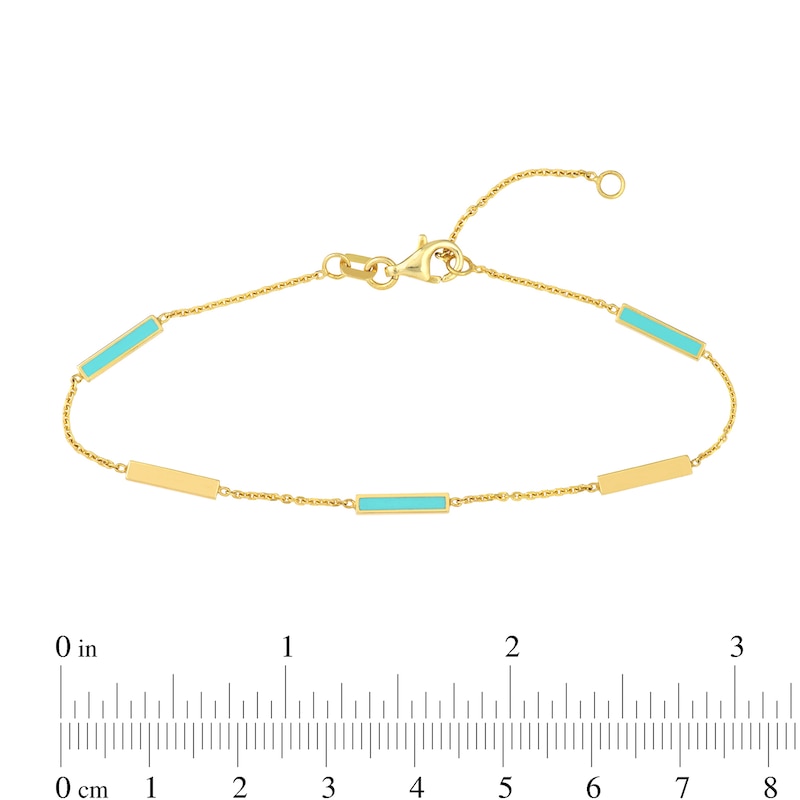 Main Image 3 of Alternating Turquoise Enamel and Polished Bar Station Bracelet in 14K Gold - 7.25"