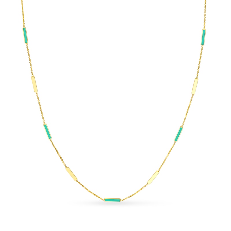 Main Image 1 of Alternating Turquoise Enamel and Polished Bar Station Necklace in 14K Gold