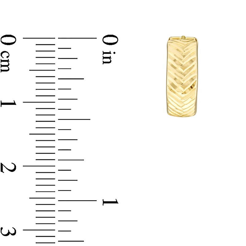 Main Image 3 of 12.0mm Diamond-Cut Herringbone Huggie Hoop Earrings in 14K Gold