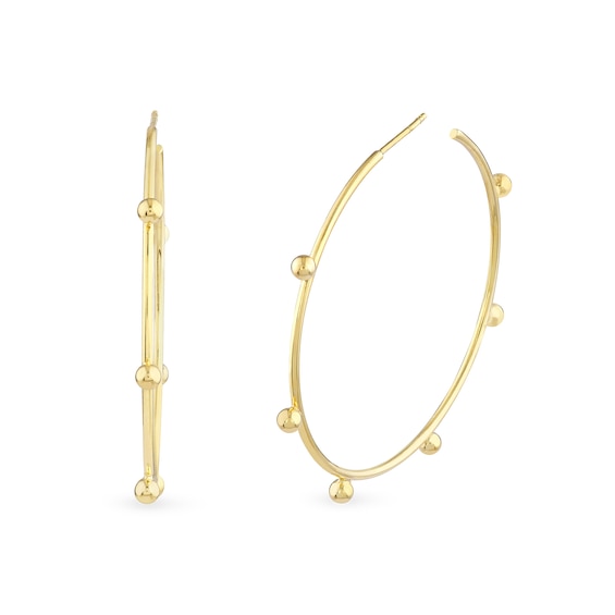 41.0mm Bead Station Open Hoop Earrings in 14K Gold