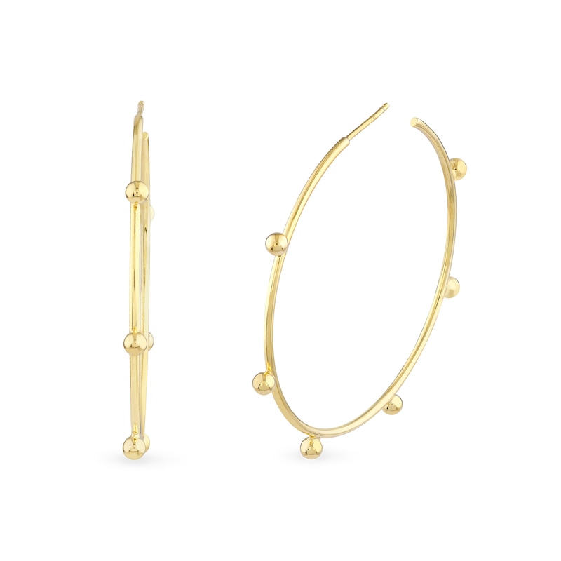 Main Image 1 of 41.0mm Bead Station Open Hoop Earrings in 14K Gold