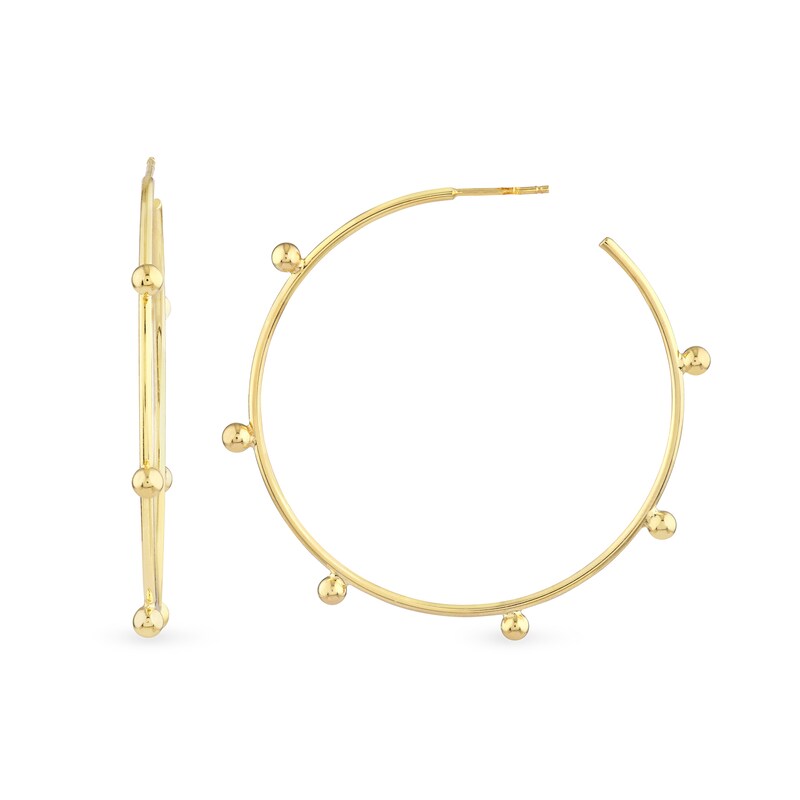 Main Image 2 of 41.0mm Bead Station Open Hoop Earrings in 14K Gold