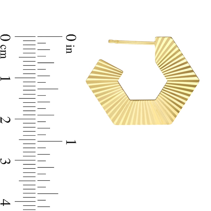 Main Image 2 of Sunburst-Textured Hexagon J-Hoop Earrings in 14K Gold