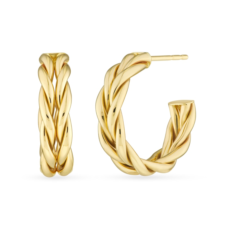 Main Image 1 of Double Braid J-Hoop Earrings in 14K Gold