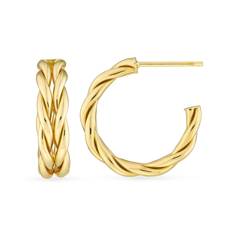 Main Image 2 of Double Braid J-Hoop Earrings in 14K Gold