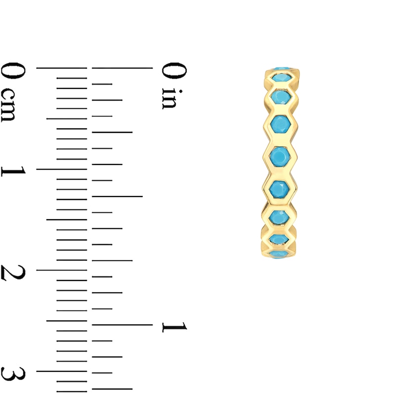 Main Image 3 of Turquoise Enamel Honeycomb J-Hoop Earrings in 14K Gold