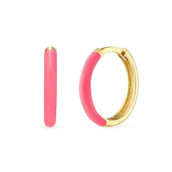 Neon Pink Enamel Hoop Earrings in 14K Gold