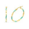 Thumbnail Image 1 of Turquoise Enamel Ribbon Twist Hoop Earrings in 14K Gold