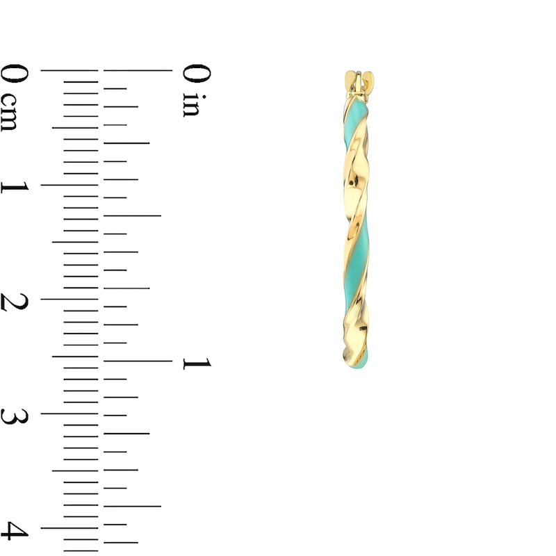 Main Image 3 of Turquoise Enamel Ribbon Twist Hoop Earrings in 14K Gold