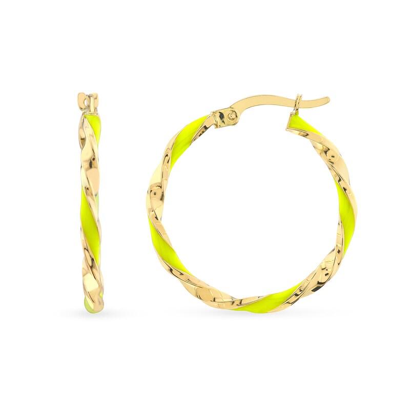Main Image 2 of Yellow Enamel Ribbon Twist Hoop Earrings in 14K Gold