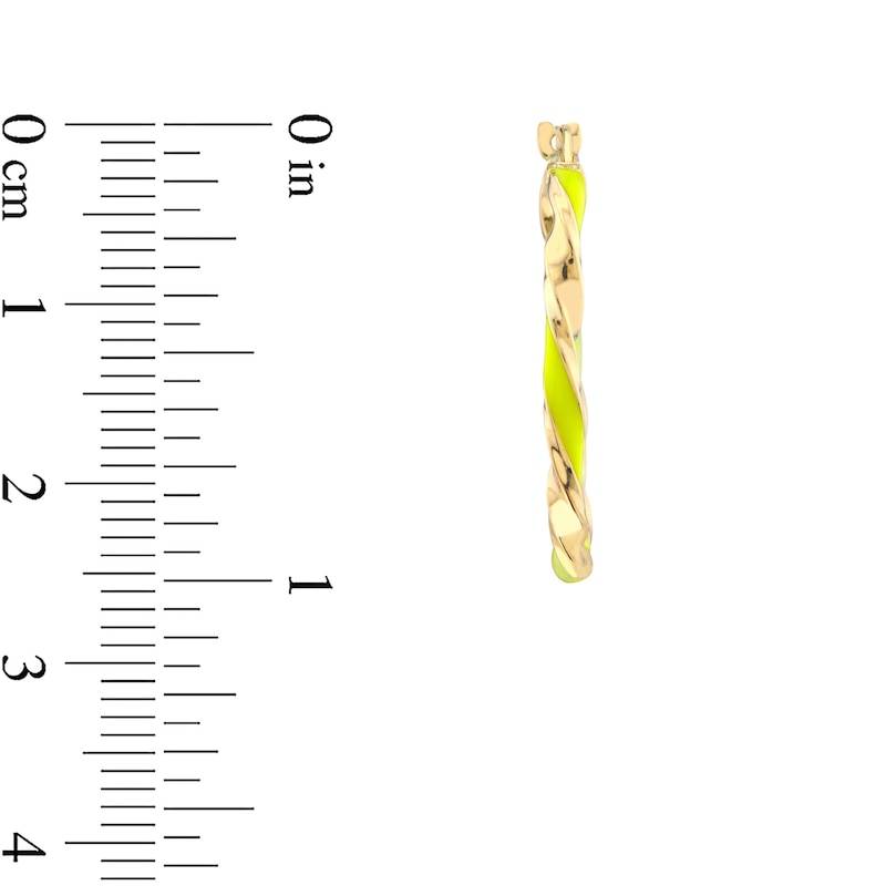 Main Image 3 of Yellow Enamel Ribbon Twist Hoop Earrings in 14K Gold