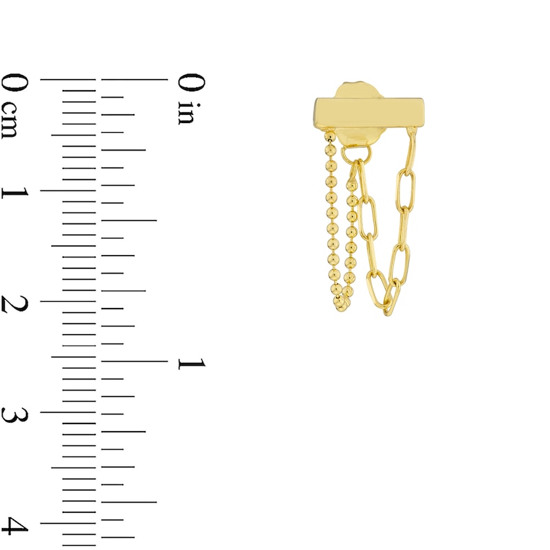 Main Image 3 of Horizontal Bar with Paper Clip and Bead Chain Drop Front/Back Earrings in 14K Gold