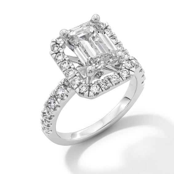 4 CT. T.w. Emerald-Cut Certified Lab-Grown Diamond Frame Engagement Ring in 14K White Gold (F/Vs2)