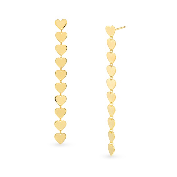 Heart Linear Drop Earrings in 14K Gold