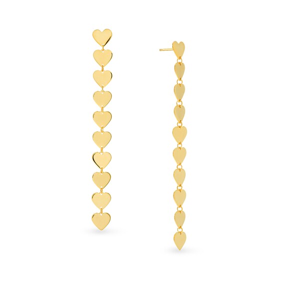 Heart Linear Drop Earrings in 14K Gold
