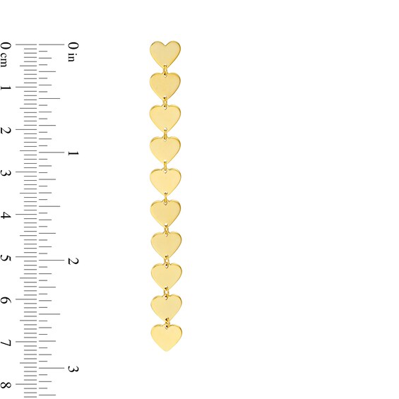 Heart Linear Drop Earrings in 14K Gold