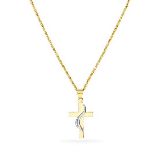 Cross with Ribbon Pendant in 10K Two-Tone Gold